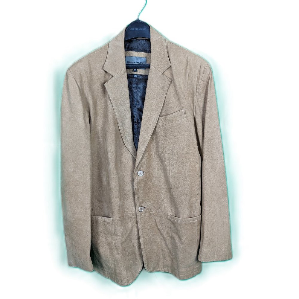 Johnston & Murphy Mens Lambskin Leather Blazer Jacket Tan Large